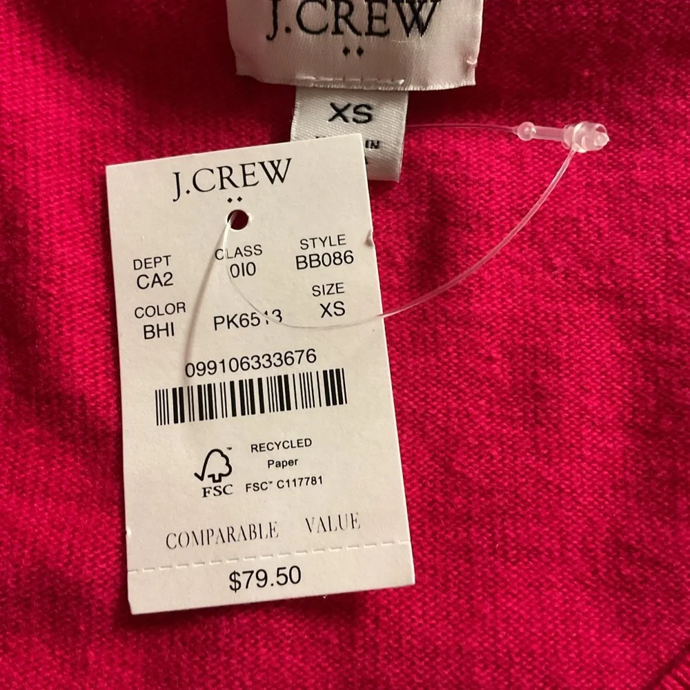 NWT J. Crew Vibrant Red Long‎ Sleeve V-Neck Top size XS